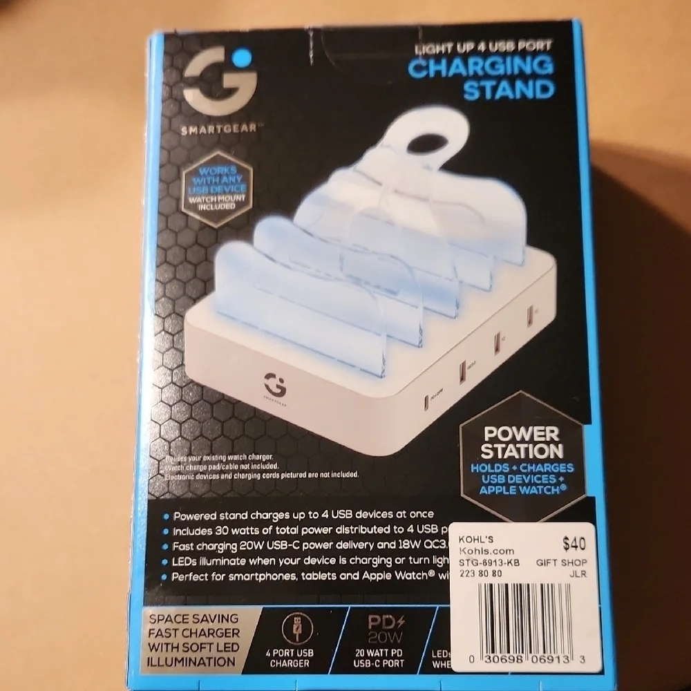 White Charging Stand with 4 USB Ports Brand New. Unopened, Sealed Box